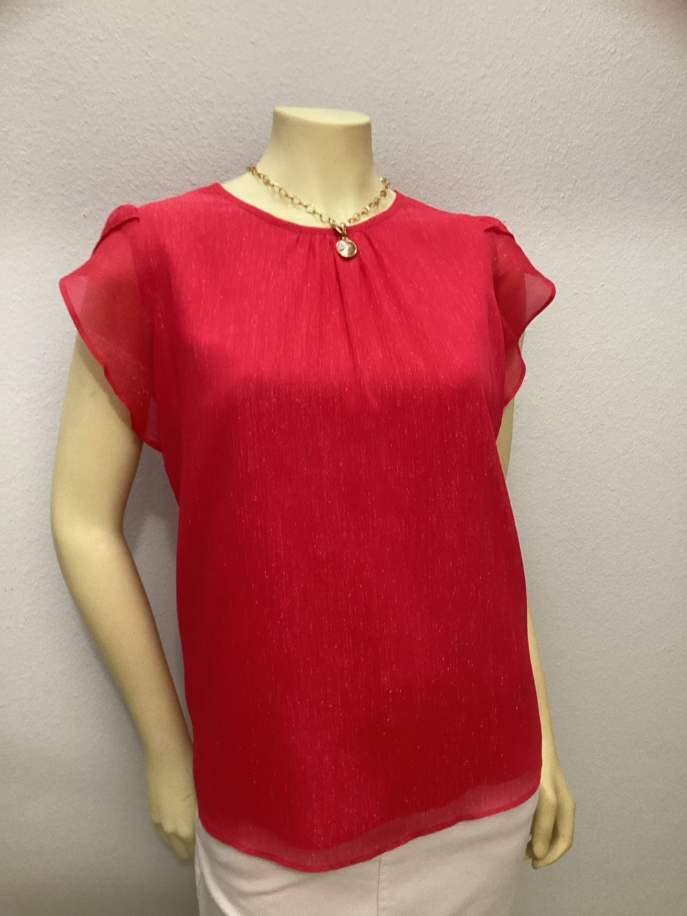 Calvin Klein Hot Pink Sparkle Flutter-Sleeve Blouse